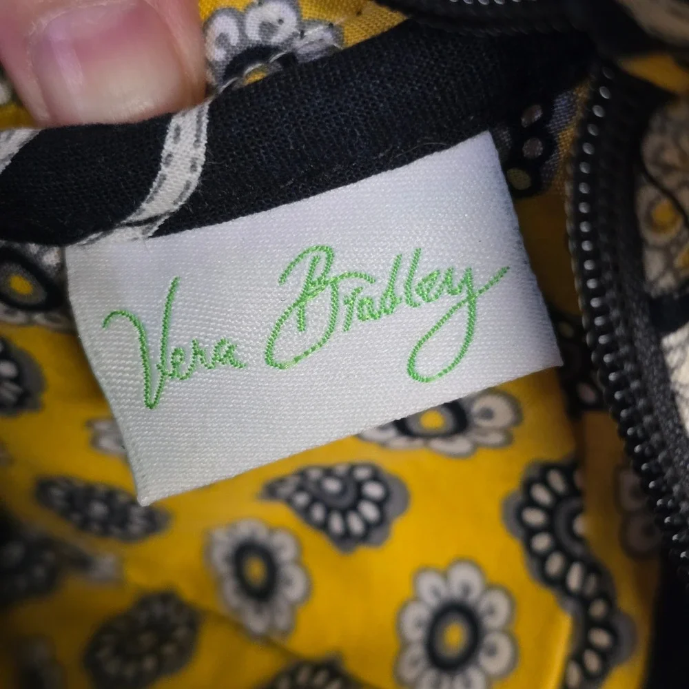 Vera Bradley Quilted Crossbody Bag Womens Black Yellow Bird Floral Boho - Picture 12 of 13
